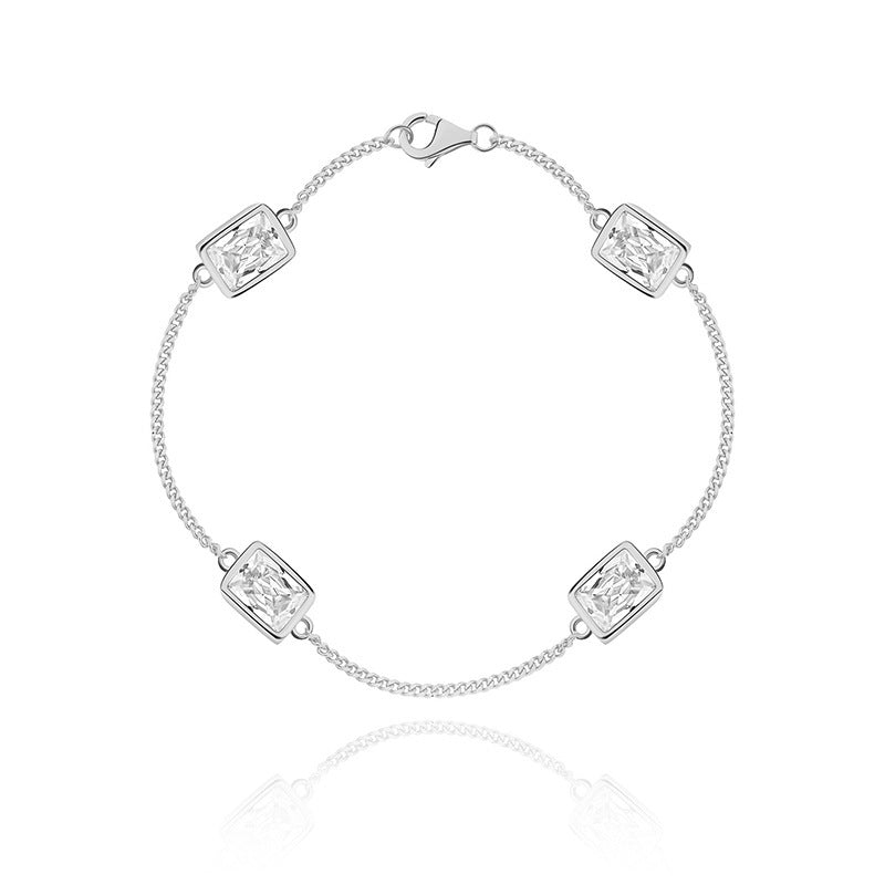 Simple Gold-Coloured S925 Sterling Silver Jewelry Set – Rectangle CZ Zircon for Women