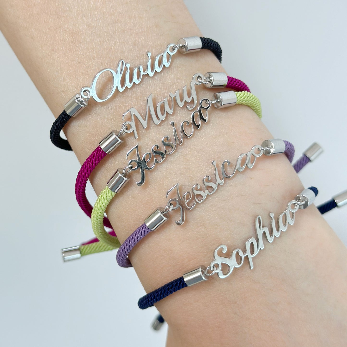 Personalised Colourful Rope Chain Name Bracelet – Adjustable Custom Name Jewellery for Girls