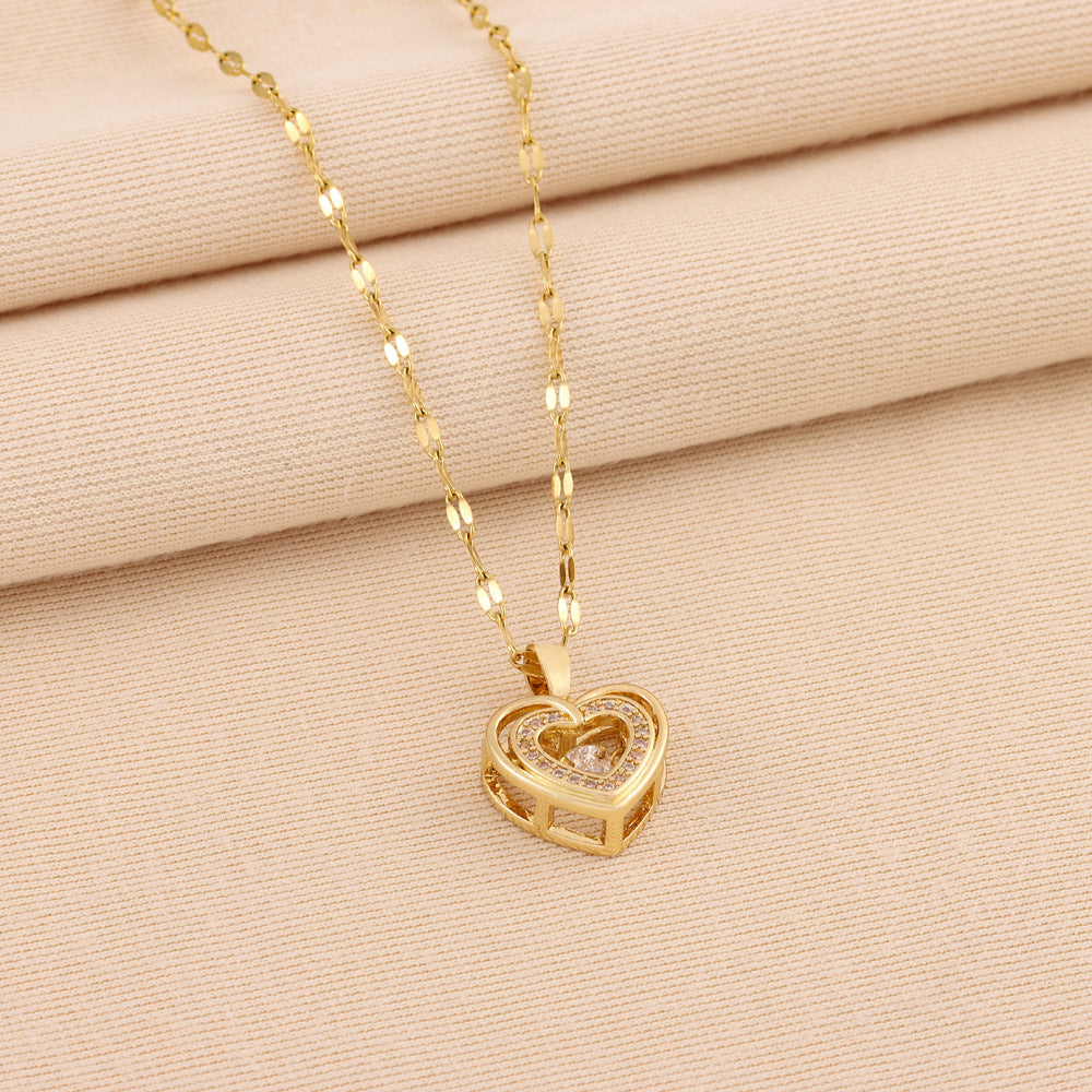 Love Necklace With Rhinestones Titanium Steel Pendant | Woman Valentines Day Gift