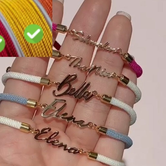 Personalised Colourful Rope Chain Name Bracelet – Adjustable Custom Name Jewellery for Girls