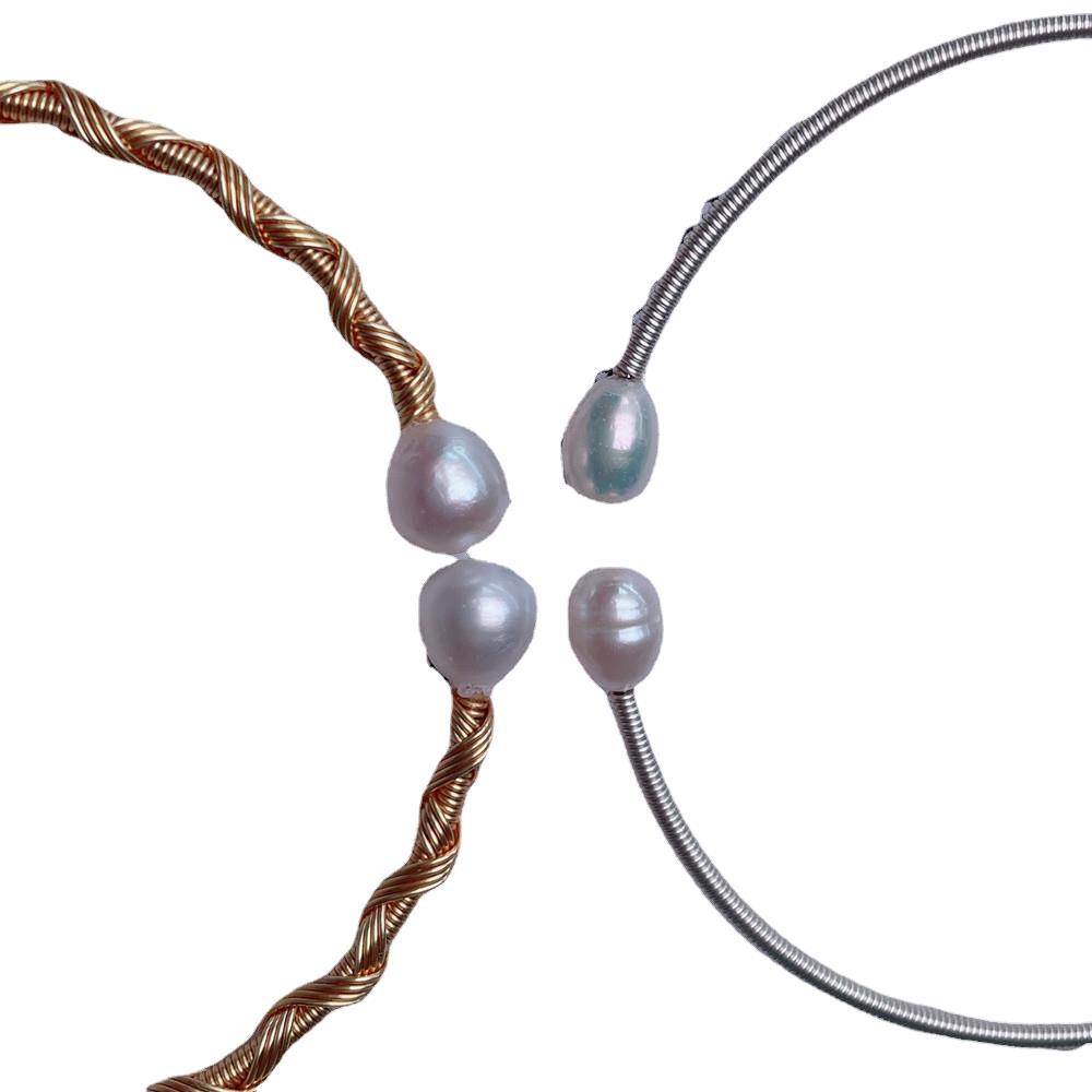 Freshwater Near-round Pearl Bracelet 14K Electroplating Handmade Winding