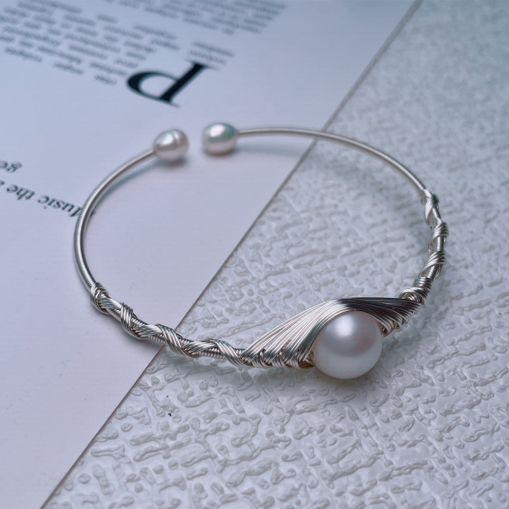 Freshwater Near-round Pearl Bracelet 14K Electroplating Handmade Winding
