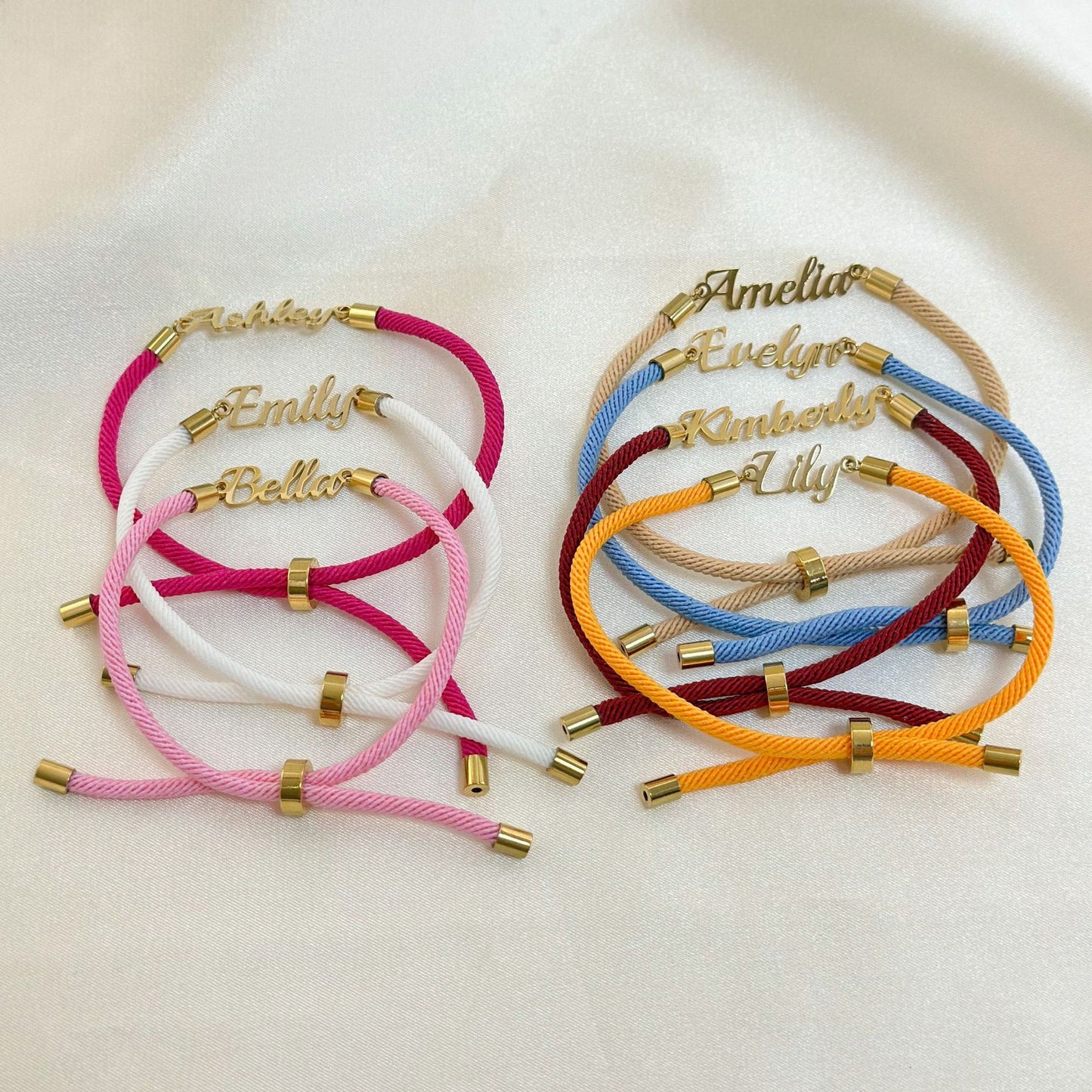 Personalised Colourful Rope Chain Name Bracelet – Adjustable Custom Name Jewellery for Girls