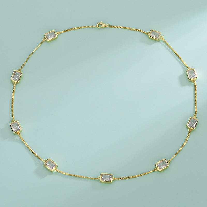 Simple Gold-Coloured S925 Sterling Silver Jewelry Set – Rectangle CZ Zircon for Women