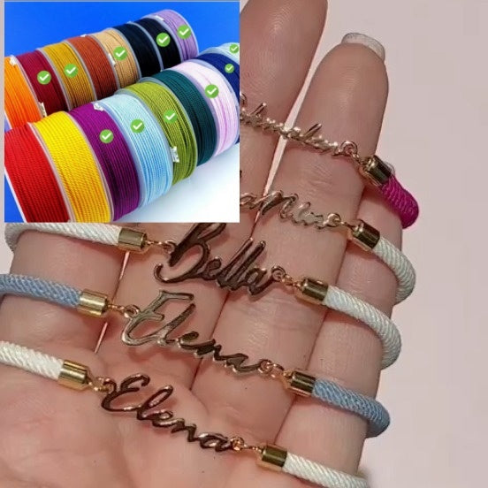 Personalised Colourful Rope Chain Name Bracelet – Adjustable Custom Name Jewellery for Girls