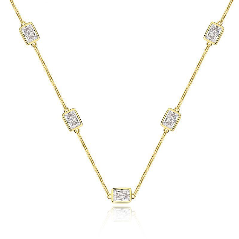 Simple Gold-Coloured S925 Sterling Silver Jewelry Set – Rectangle CZ Zircon for Women