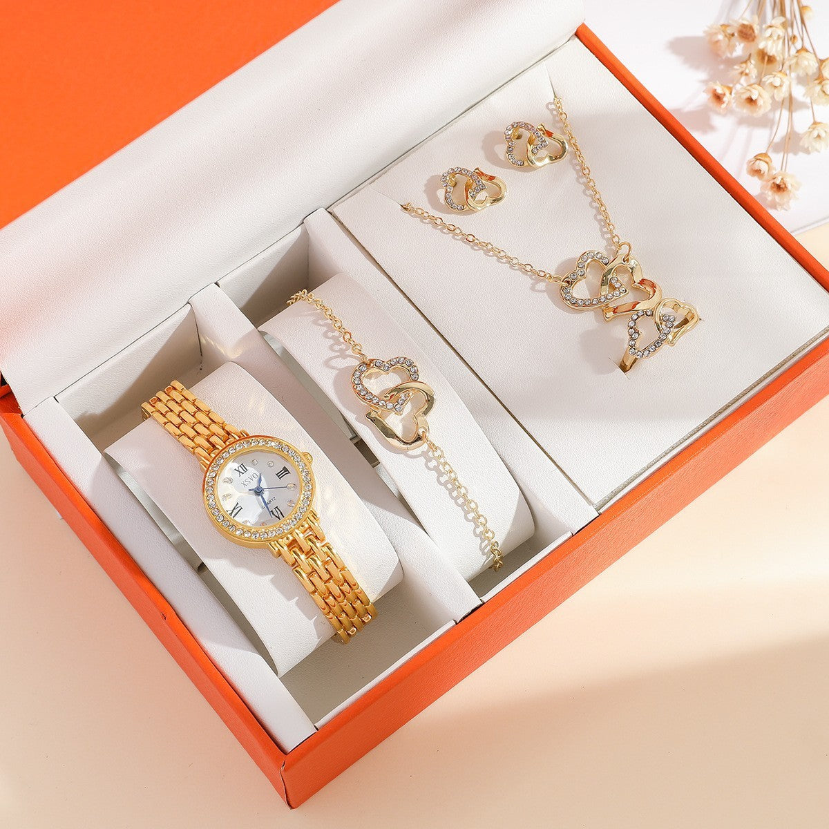 Diamond Temperament Set Women's Watch, Bracelet, Earring, Necklace, Ring - High-Quality Fashion