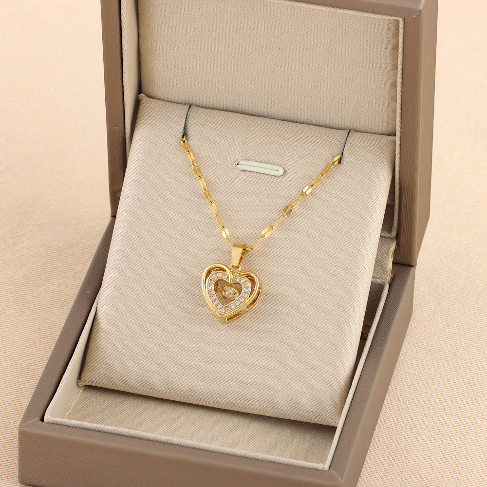 Love Necklace With Rhinestones Titanium Steel Pendant | Woman Valentines Day Gift