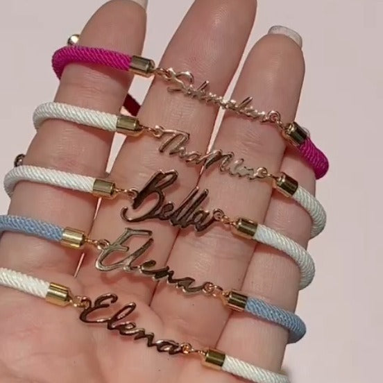 Personalised Colourful Rope Chain Name Bracelet – Adjustable Custom Name Jewellery for Girls