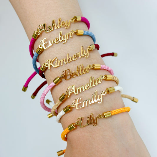 Personalised Colourful Rope Chain Name Bracelet – Adjustable Custom Name Jewellery for Girls