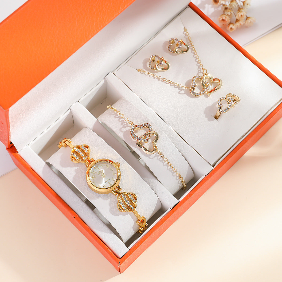 Diamond Temperament Set Women's Watch, Bracelet, Earring, Necklace, Ring - High-Quality Fashion
