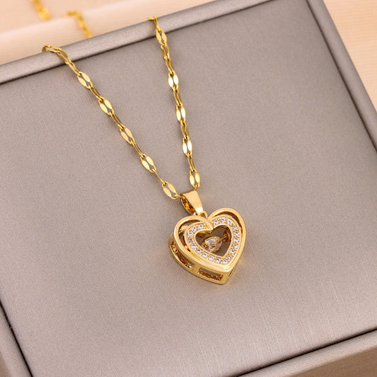 Love Necklace With Rhinestones Titanium Steel Pendant | Woman Valentines Day Gift