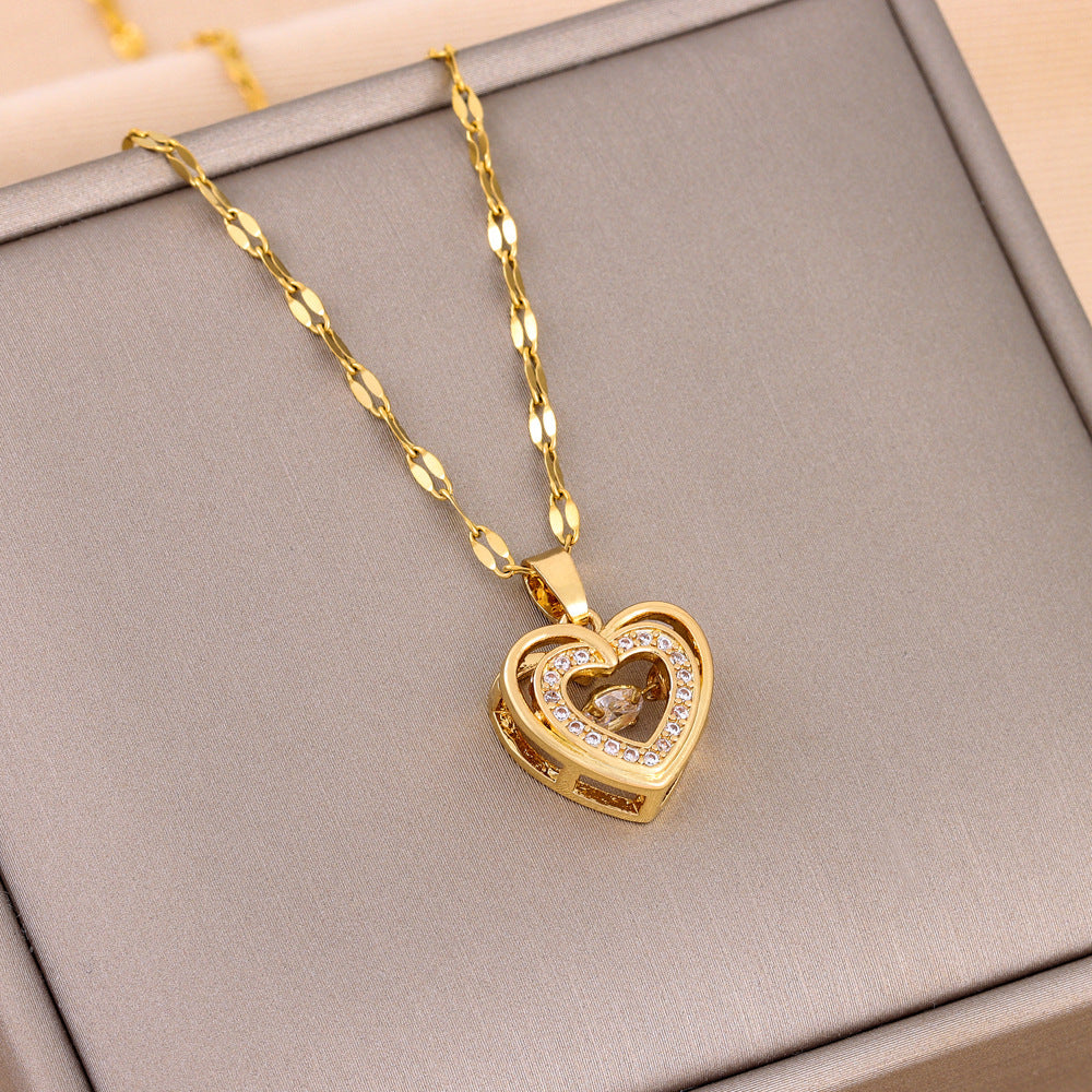 Love Necklace With Rhinestones Titanium Steel Pendant | Woman Valentines Day Gift