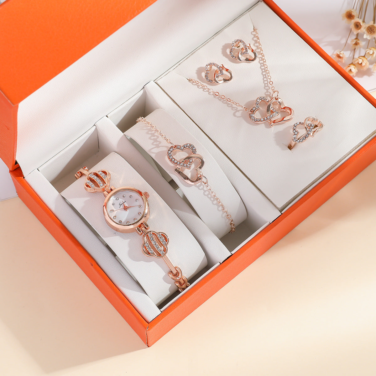 Diamond Temperament Set Women's Watch, Bracelet, Earring, Necklace, Ring - High-Quality Fashion