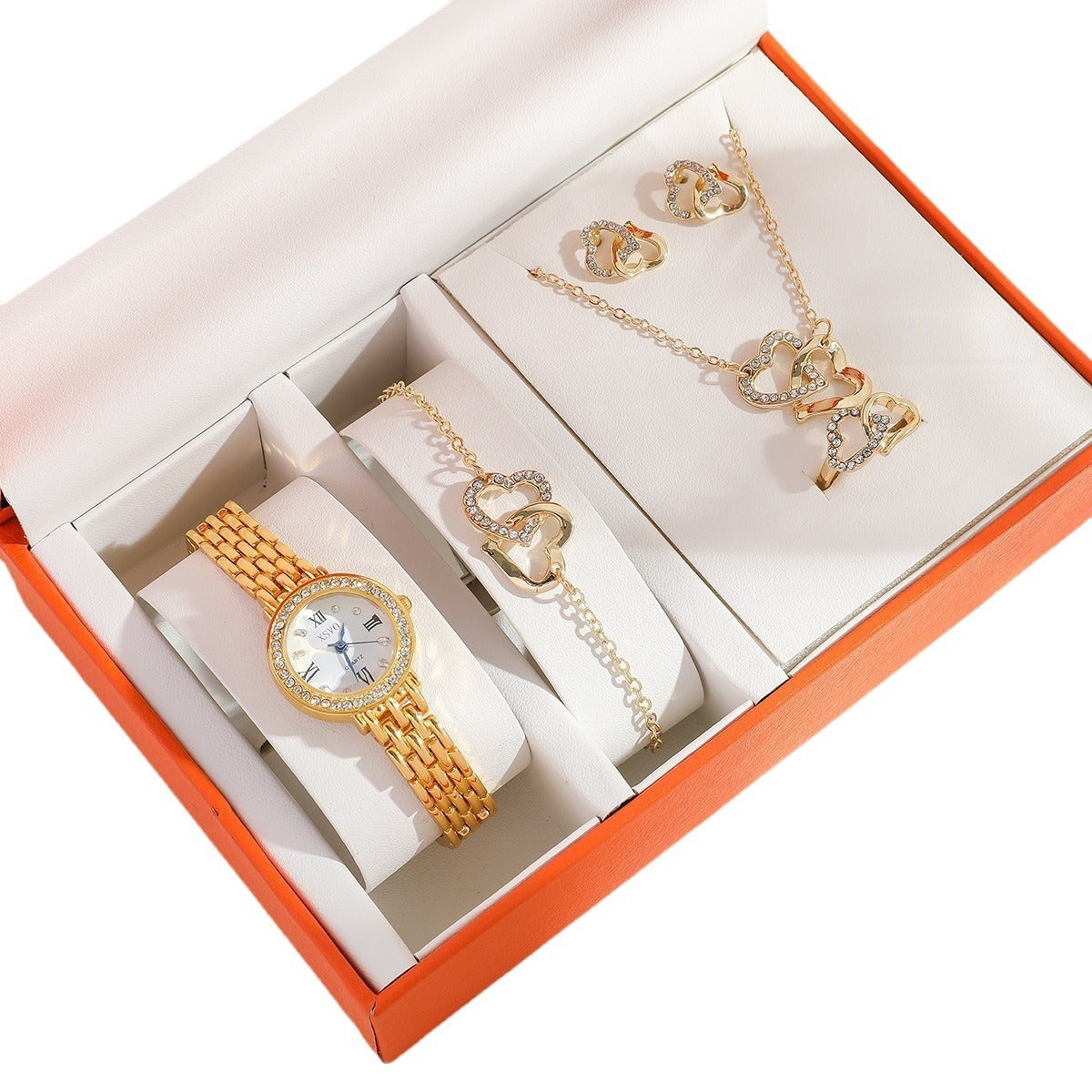 Diamond Temperament Set Women's Watch, Bracelet, Earring, Necklace, Ring - High-Quality Fashion