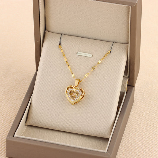 Love Necklace With Rhinestones Titanium Steel Pendant | Woman Valentines Day Gift